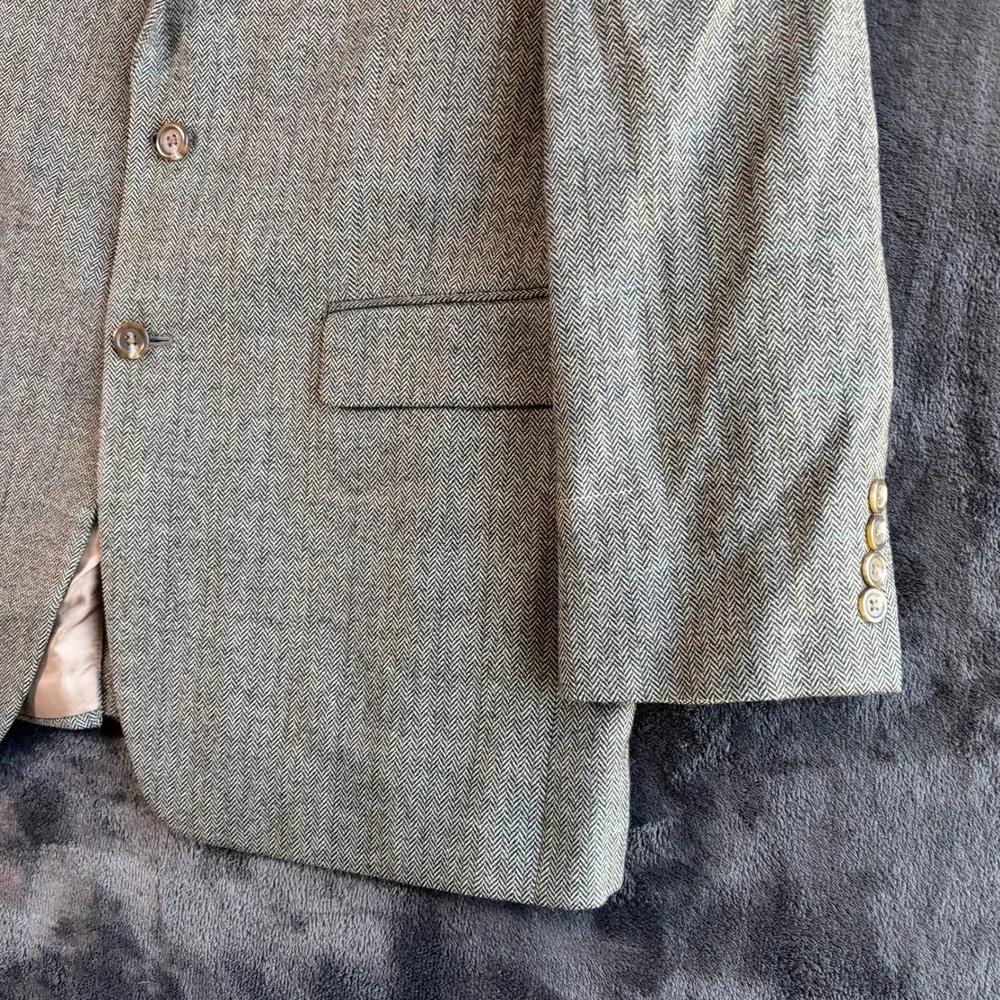 Lauren Ralph Lauren Mens 42L Gray Herringbone 100% Wool Blazer Sport Coat Jacket